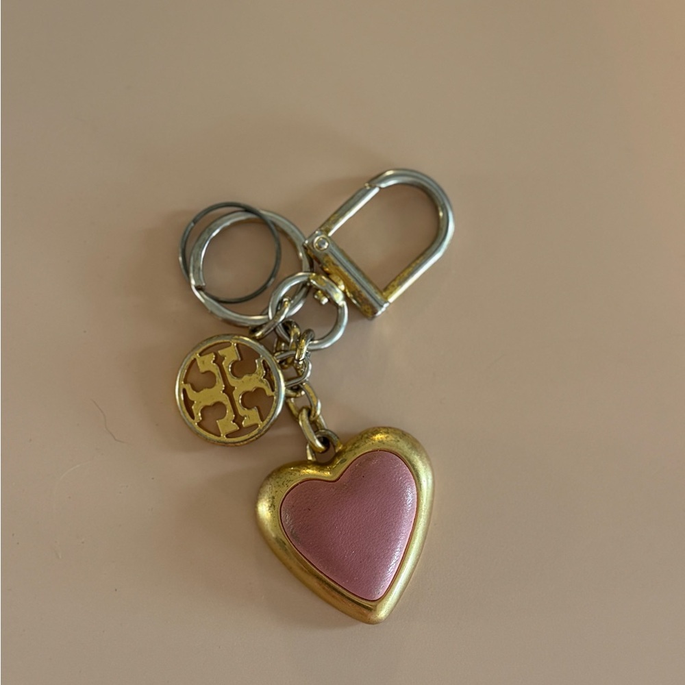 Tory Burch Gold and Pink Heart Keyring